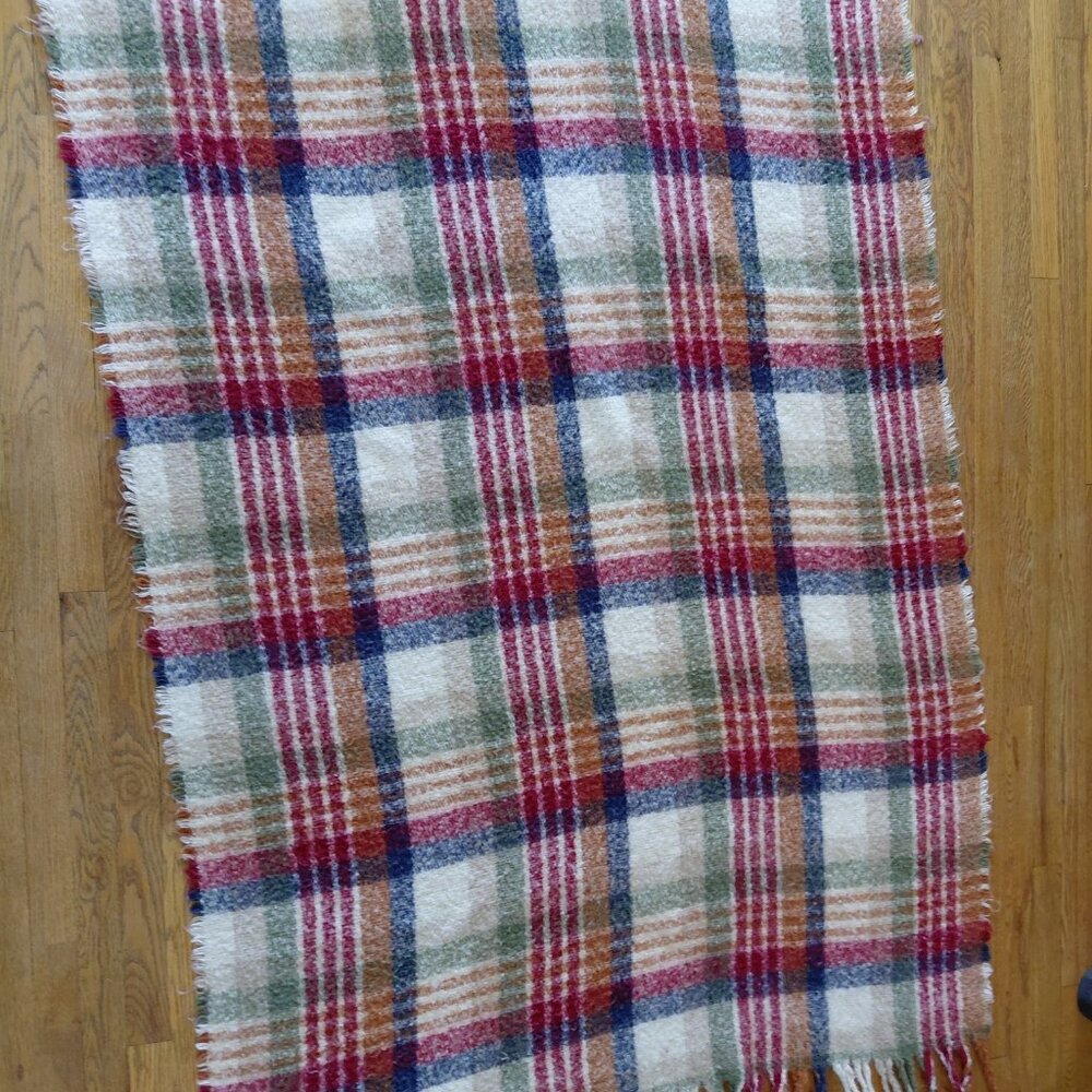 Soft Mohair Tartan Plaid Blanket | Red & Green Check Cozy Farmhouse Cottagecore